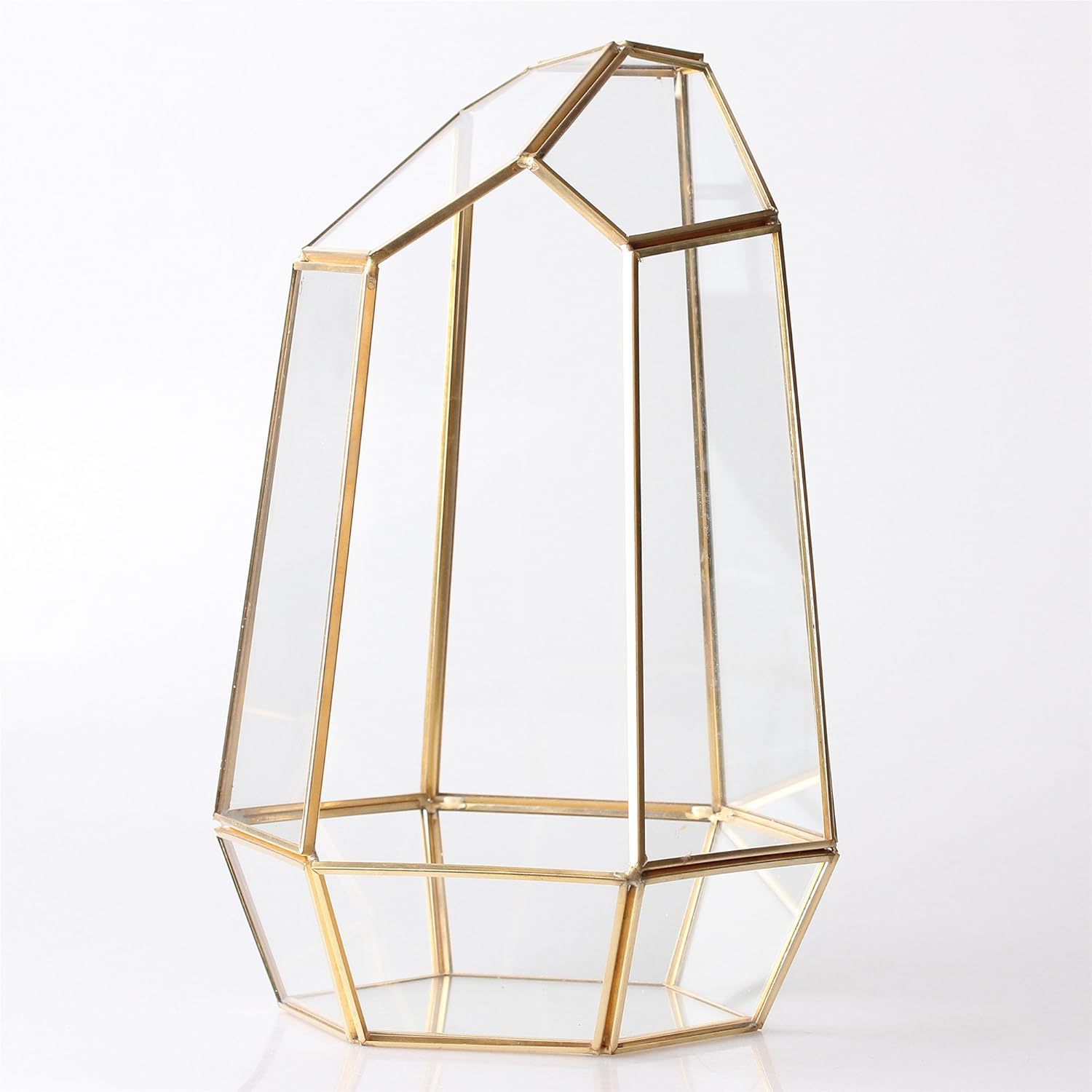 NCYP Geometric Glass Terrarium - Irregular Brass Planter Pot for Succulent Air Plants - Home Fairy Garden Decor - 6.5x5.7x9.8 Inches, Gold (No Plants, NO Door)